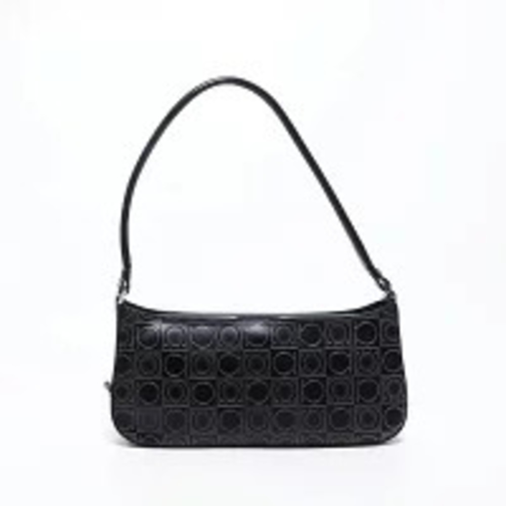 Salvatore Ferragamo Leather Logo Black Handbag Gancini